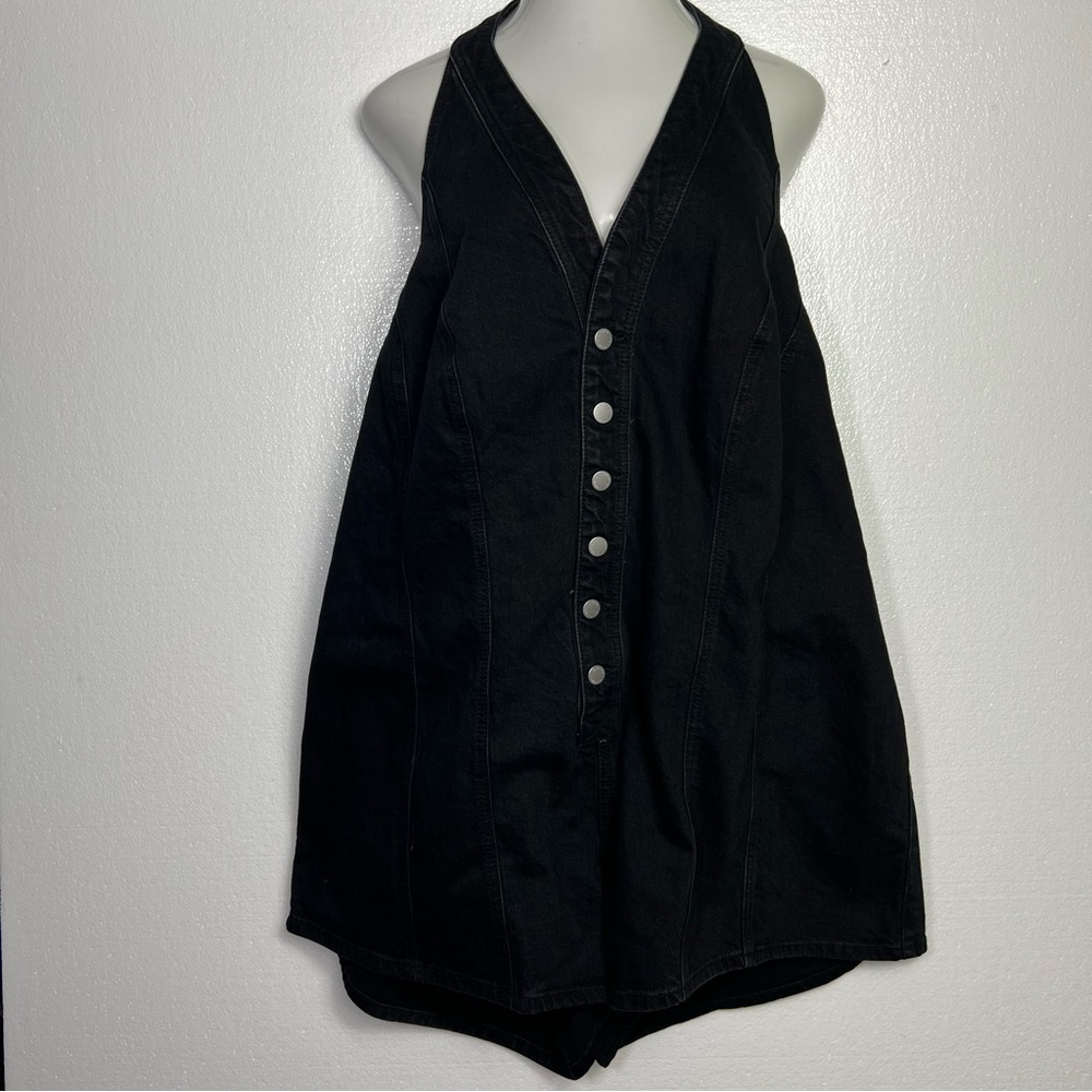 Universal Thread black denim halter mini dress si… - image 1